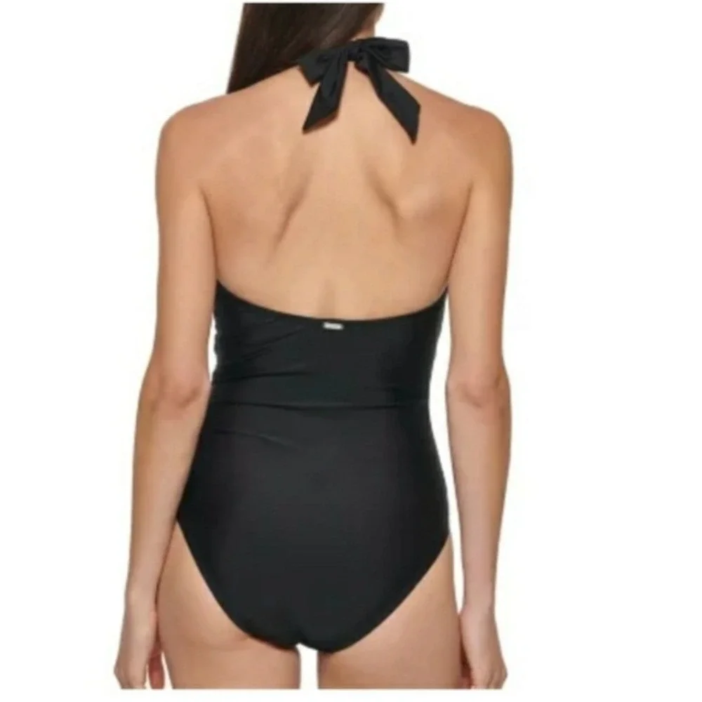 DKNY Womens Black Halter One Piece Swimsuit Tummy Control XXL DI2SS001 - Picture 11 of 11